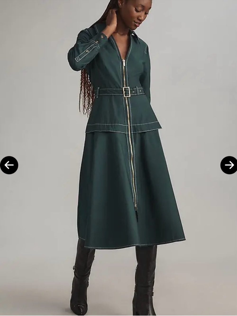 Anthropologie Long-Sleeve
Belted Front-Zip Midi Dress Black L - Picture 7 of 9